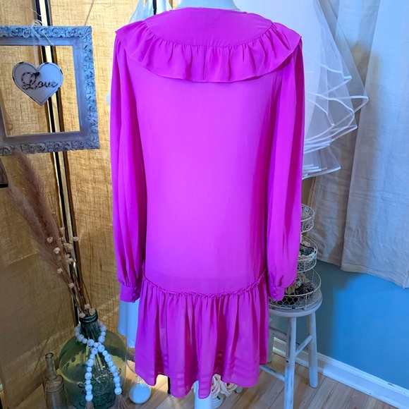 Purple Nelly V-neck Ruffle Long-sleeve Orchid Mini Size 4 Cocktail Dress - Picture 7 of 8
